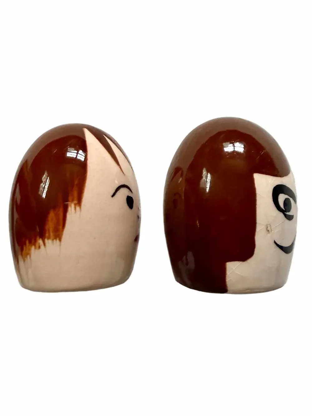 Vintage Napco Salt Pepper Shakers Egg Faces Man Woman Small Ceramic 2.25”